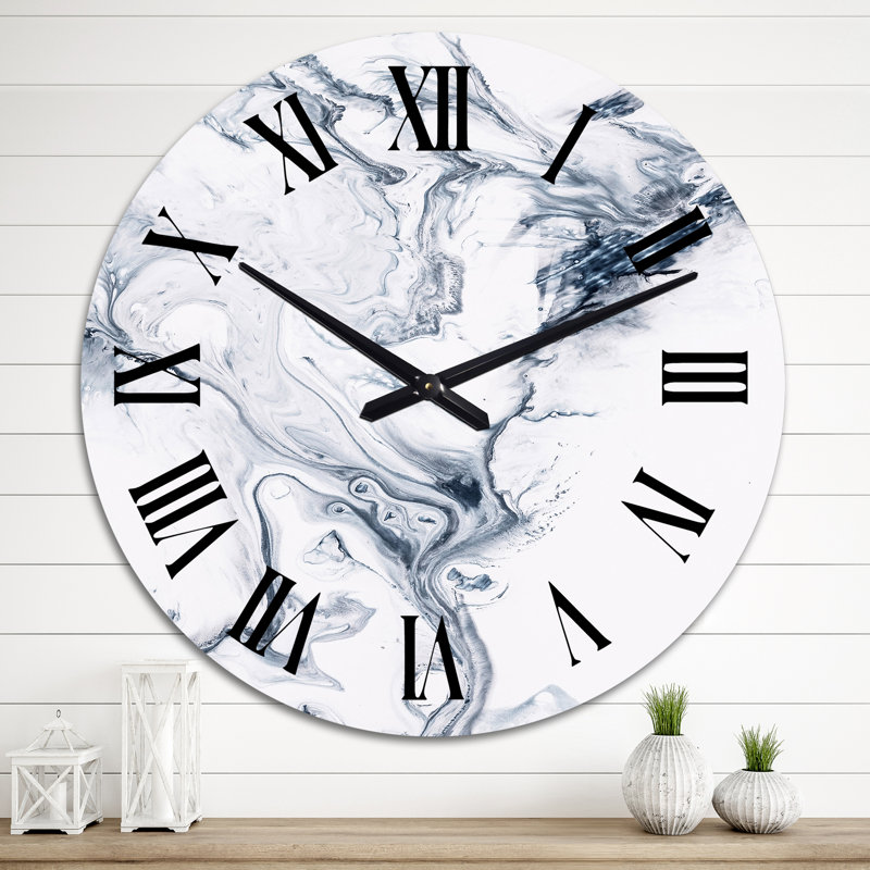 Marbre liquide Art dans les tons de gris II - horloge murale moderne, Surdimensionné
