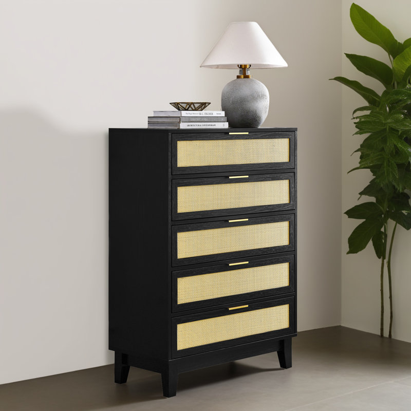 Commode 5 tiroirs Baudilio, Noir
