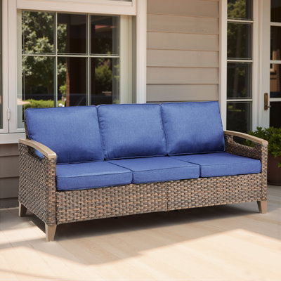 Blue Outdoor For Patio And Porch, 73.6" Wide, Deep Seating, Ergonomic , All-weather Handwoven Pe , 4" Thick Cushions Seating Comfort With Cushions, Half-circle Ideal Patio, Balcony