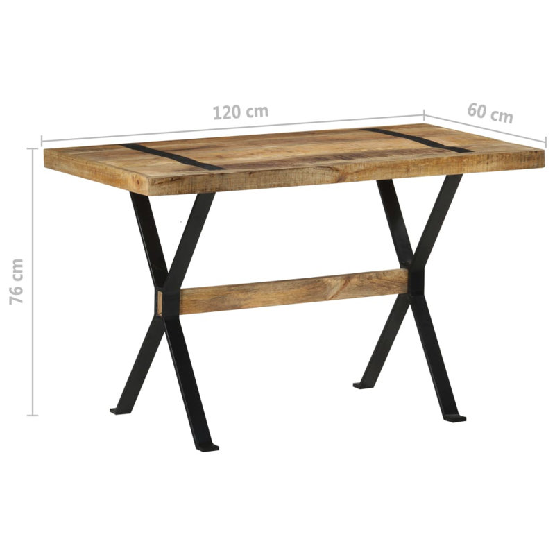 Dining Table 120X60x76 Cm - Rough Mango Wood - Rustic & Durable Design