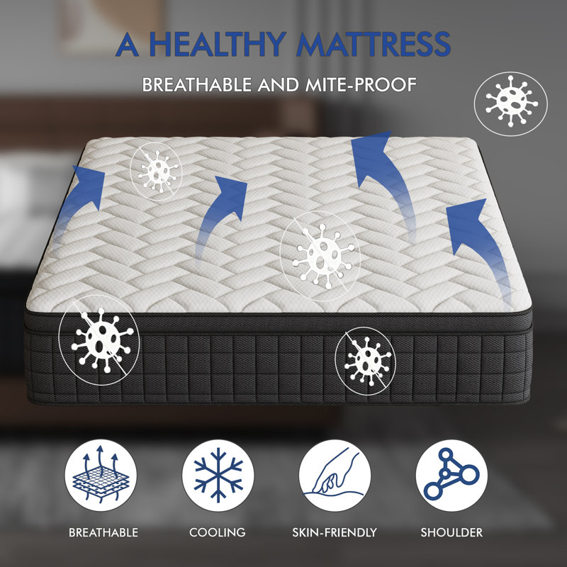 10''/12'' Medium Pocket Spring Hybrid Mattress with CertiPUR-US, King, 8"