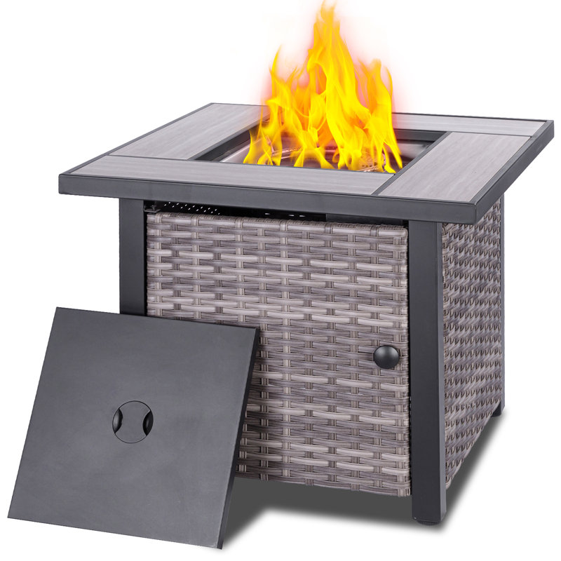 Mehalek 25" H x 30" W Propane Fire Pit Table with Lid, Outdoor Ceramic Tabletop Fire Pit