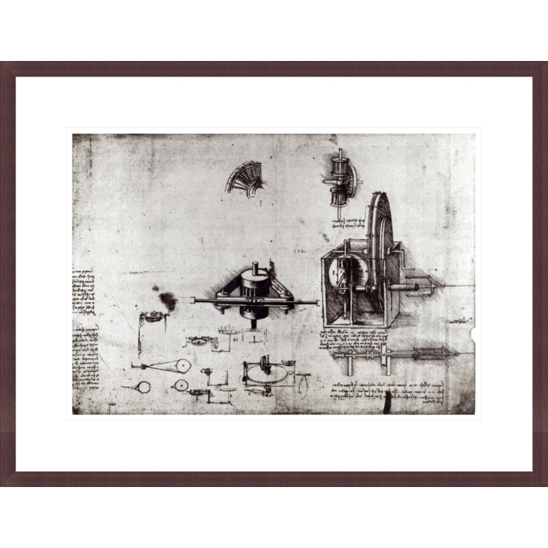 A Fin Spindle fol. 393v Codex Atlanticus by Leonardo da Vinci -Framed Giclee Print, H 16,91 po x l 21,75 po