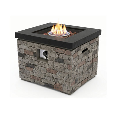 Table de foyer d'extérieur 32 pouces, foyer au propane de 40 000 BTU, table de foyer au gaz en béton léger avec pierres de lave, couvercle de brûleur et couvercle imperméable, foyer extérieur rectangulaire pour patio, aspect pierre