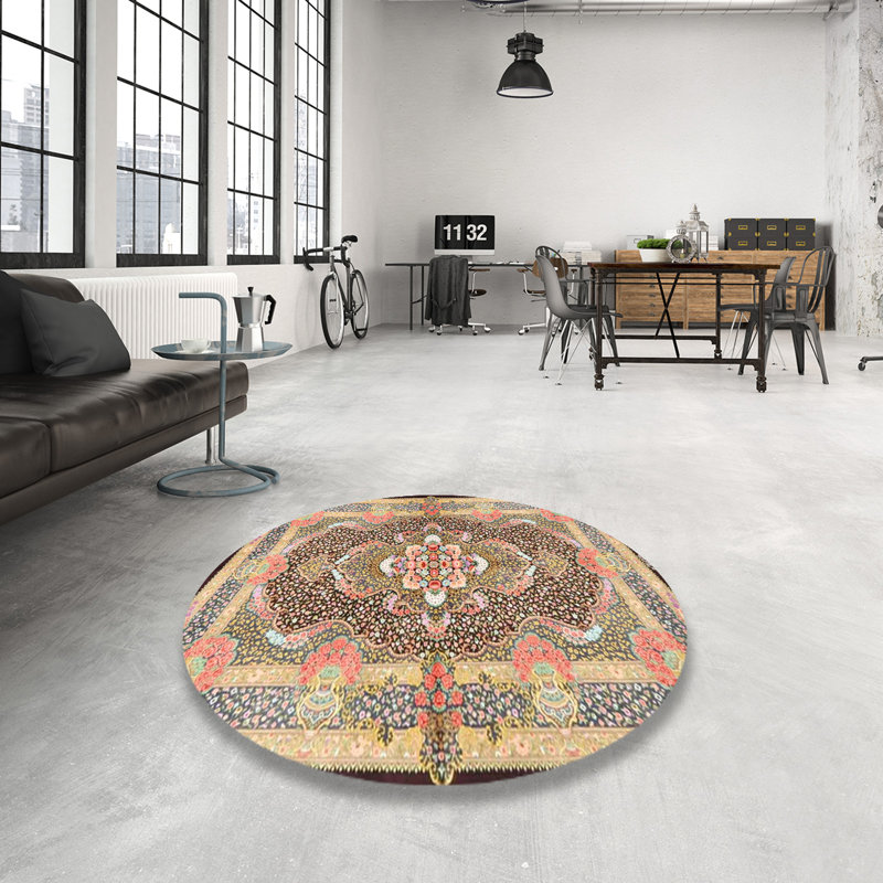 Tapis brun foncé/brun clair/vert traditionnel, Rond 3 pi