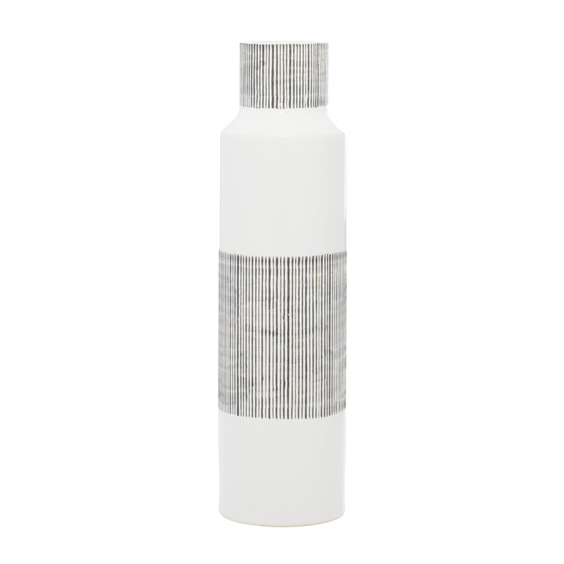 Cosmoliving By Cosmopolitan White Ceramic Modern Vase, 22" H x 6" W x 6" D