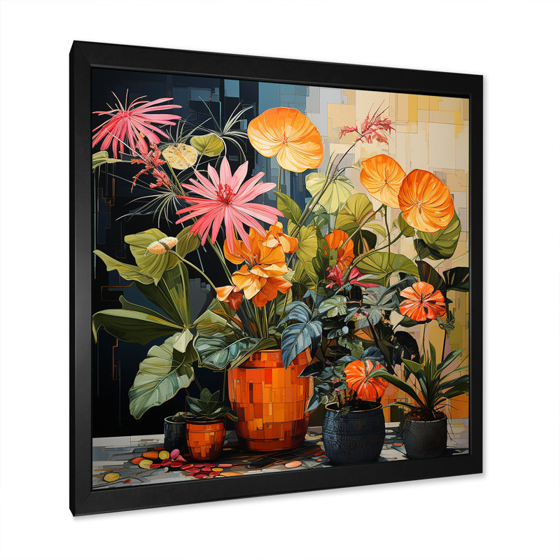«Vibrant Botanical Plants Symphony» sur impression sur toile, Cadre simple noir, H 30 po x l 30 po x P 1 po