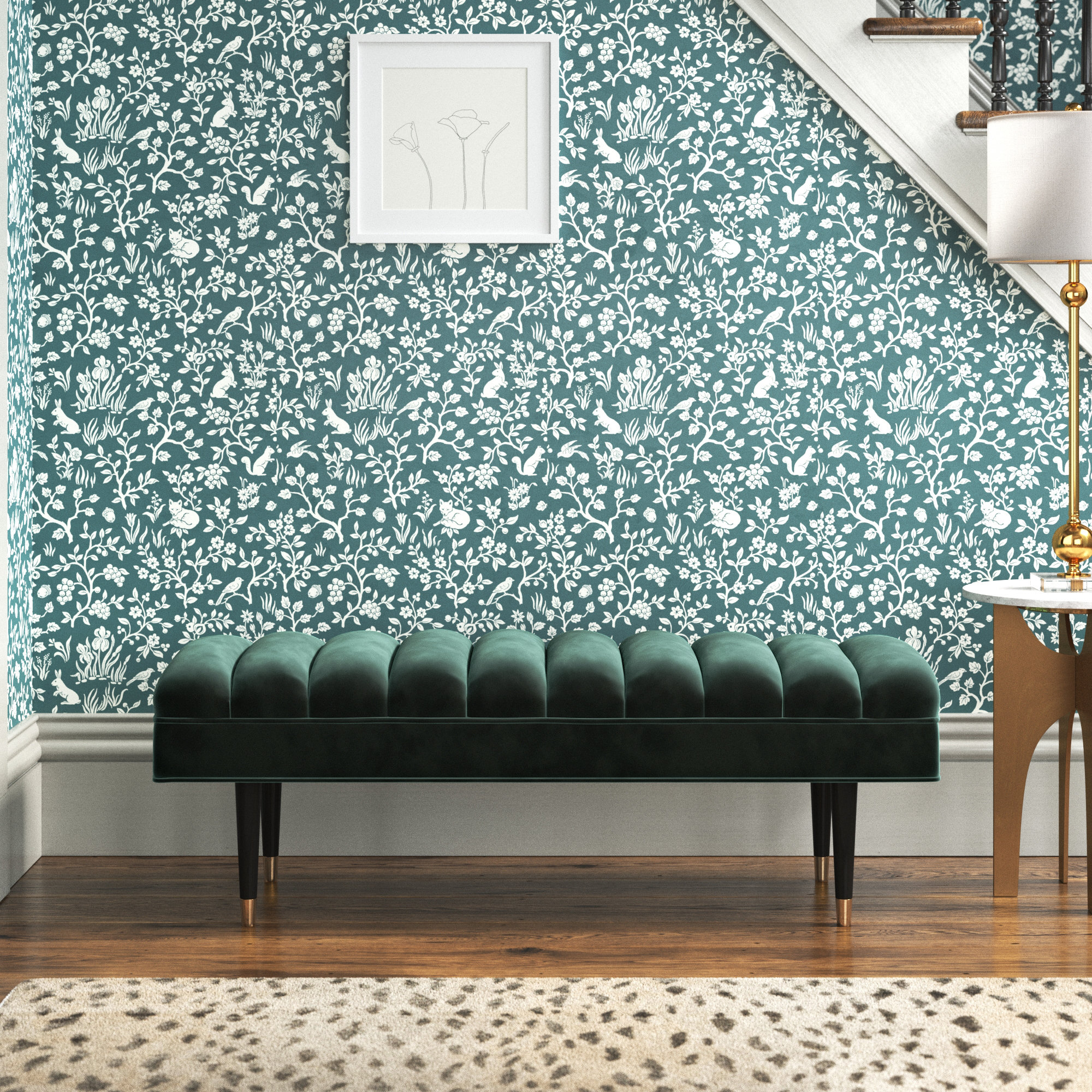 Gingko Trail Moss Floral Wallpaper