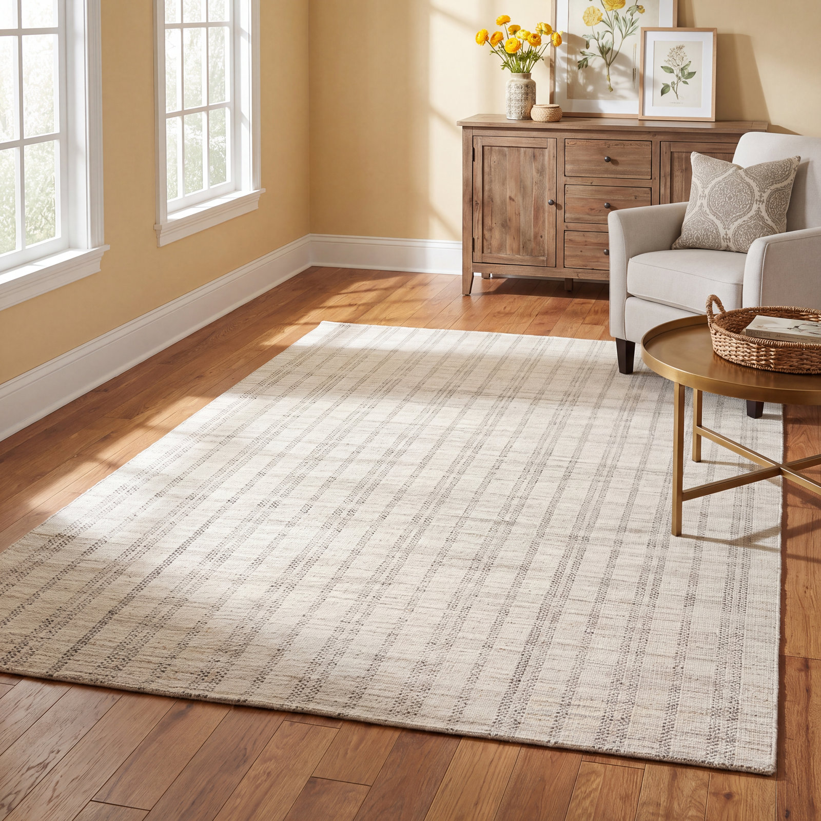 Ginevra Hand-Woven Striped Rug, Rectangle 8' x 10', Cream/Black