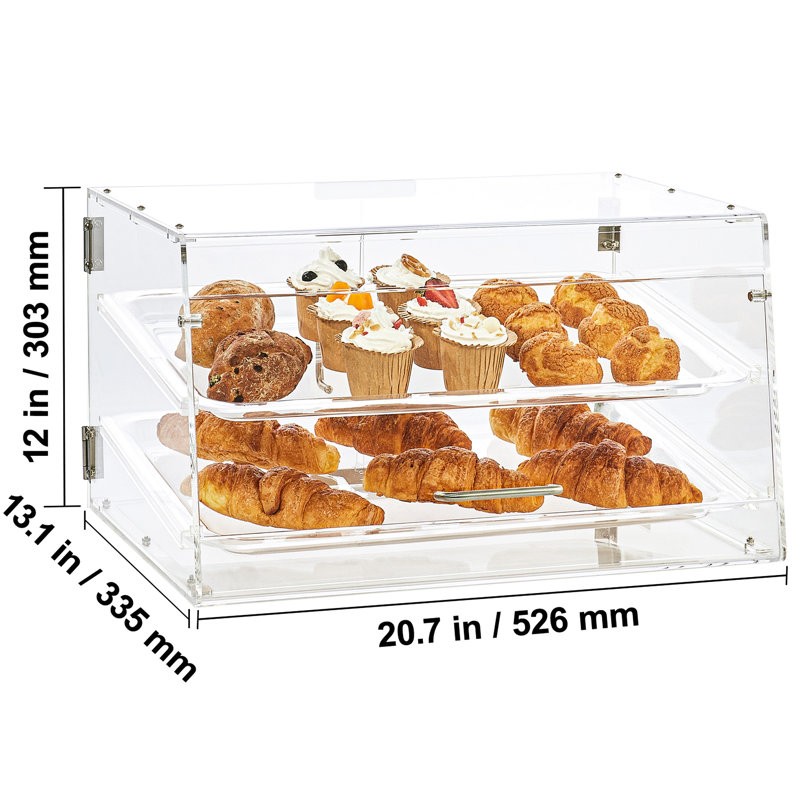 Vitrine de pâtisserie à 2 niveaux en acrylique avec porte arrière et plateaux amovibles, garde les biscuits beignets frais, applicable aux aires de service alimentaire