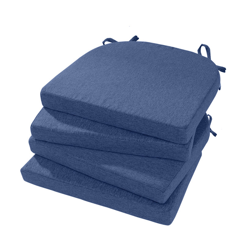 4-Piece Dining Chair Seat Cushion 17“ x 16” x 2",with non-slip pad and straps,Features a concealed zip, D-Shaped Cushions for Kitchen Chairs, Blue