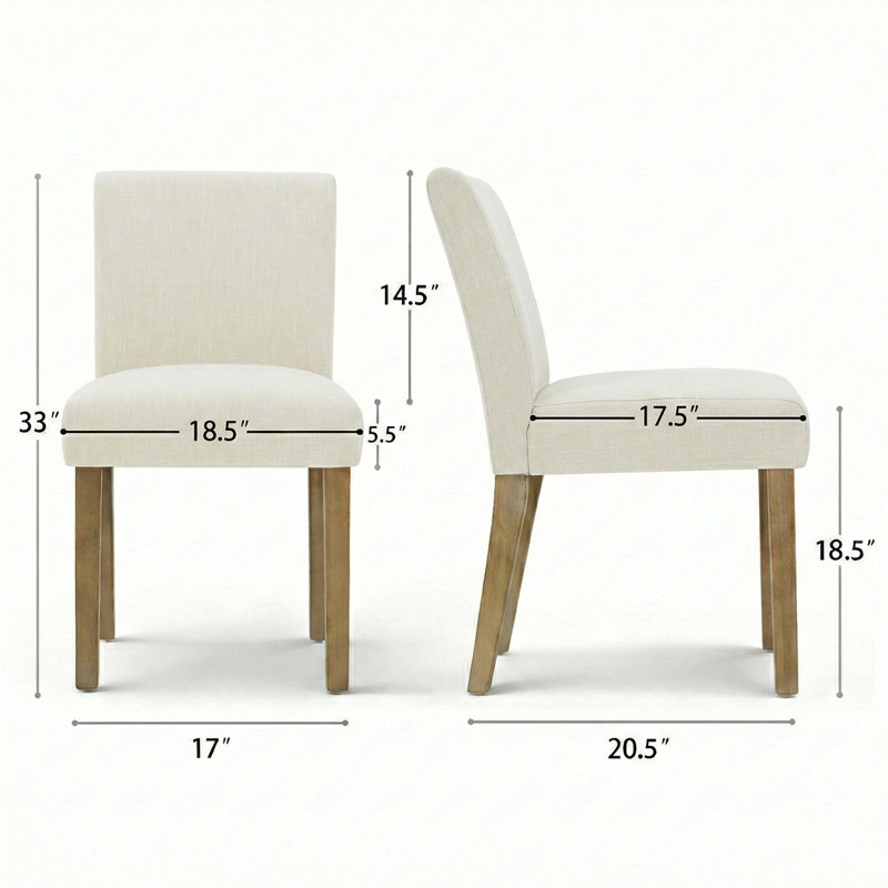 18.5" Seat Height Linen Blend Upholstered Solid Wood Legs Dining Chairs, Cream