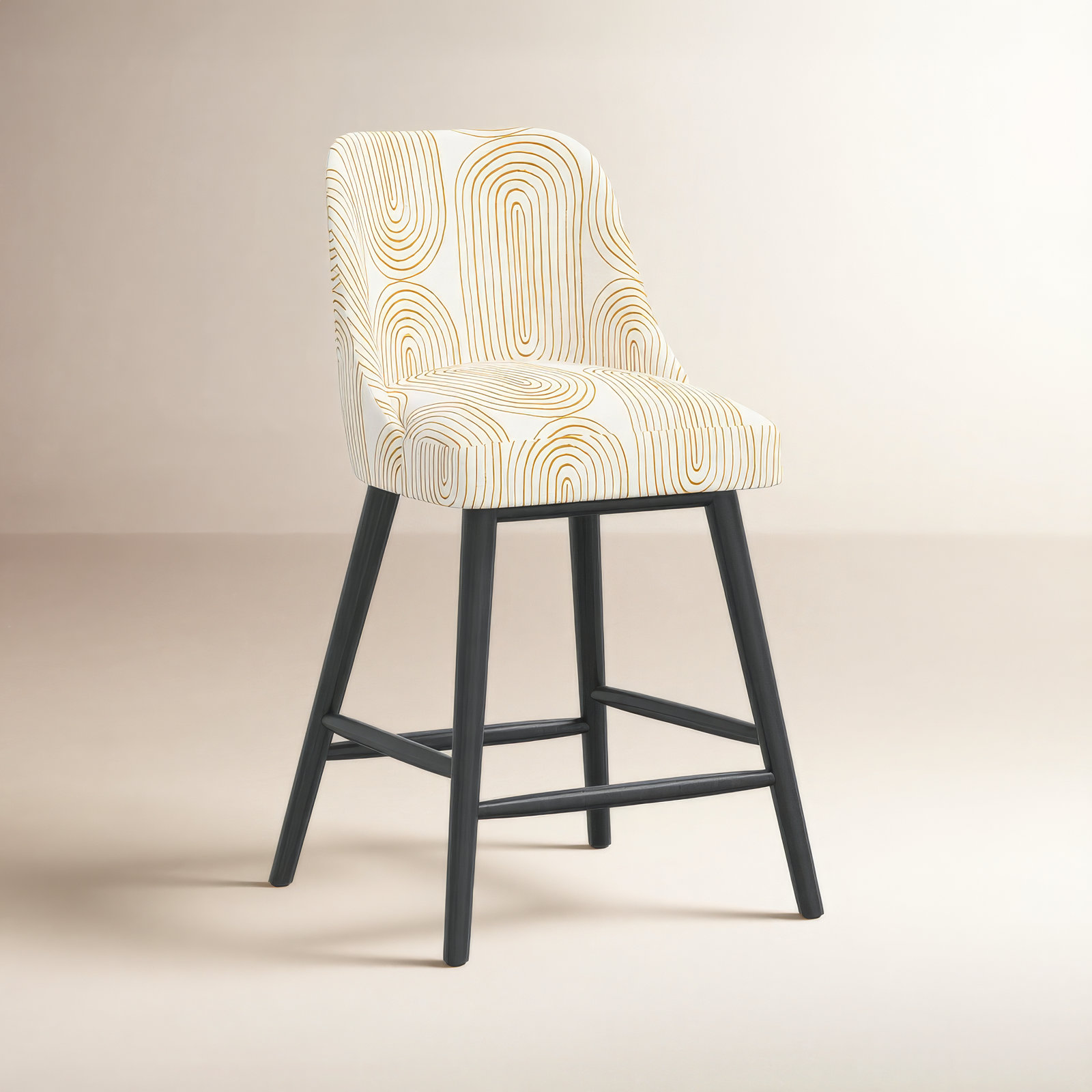 Gallie Bar & Counter Stool, Counter Stool (27” Seat Height), Black Wood, Oblong Mustard