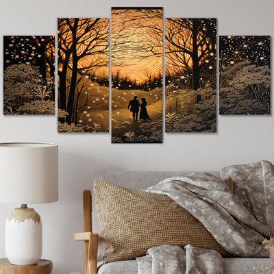 «Countryside Romance Magical Full Moon Trees II», reproduction sur toile - 5 panneaux
