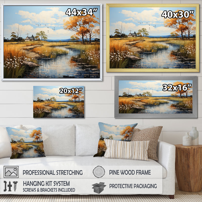 " Orane River Silvery Waters ", 34" H x 44" W x 1.5" D, White Floater Framed
