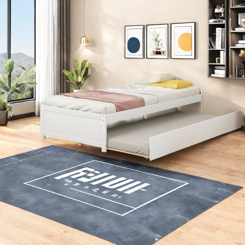 Lit simple moderne gigogne compact en bois massif pour petites maisons