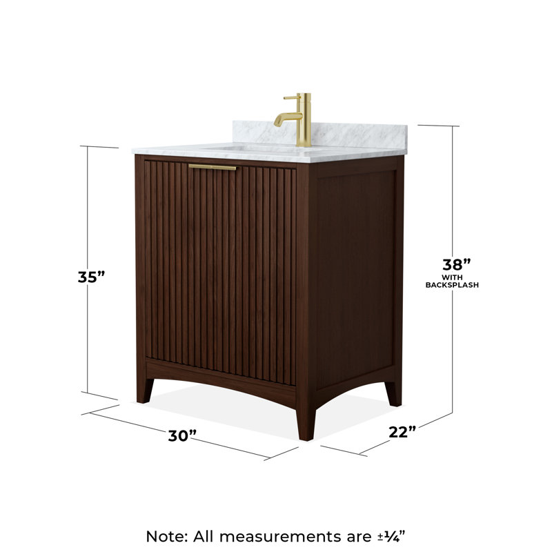 Meuble-lavabo simple autoportant 30 po avec plateau en marbre Palmilla, Or brossé, Brun