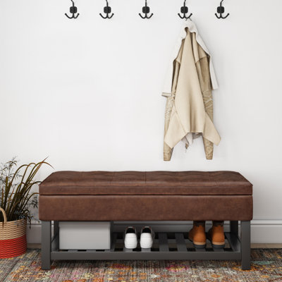 Cosmopolitan 44"W Vegan Leather Transitional Storage Ottoman Bench with Tufted Lift-Top