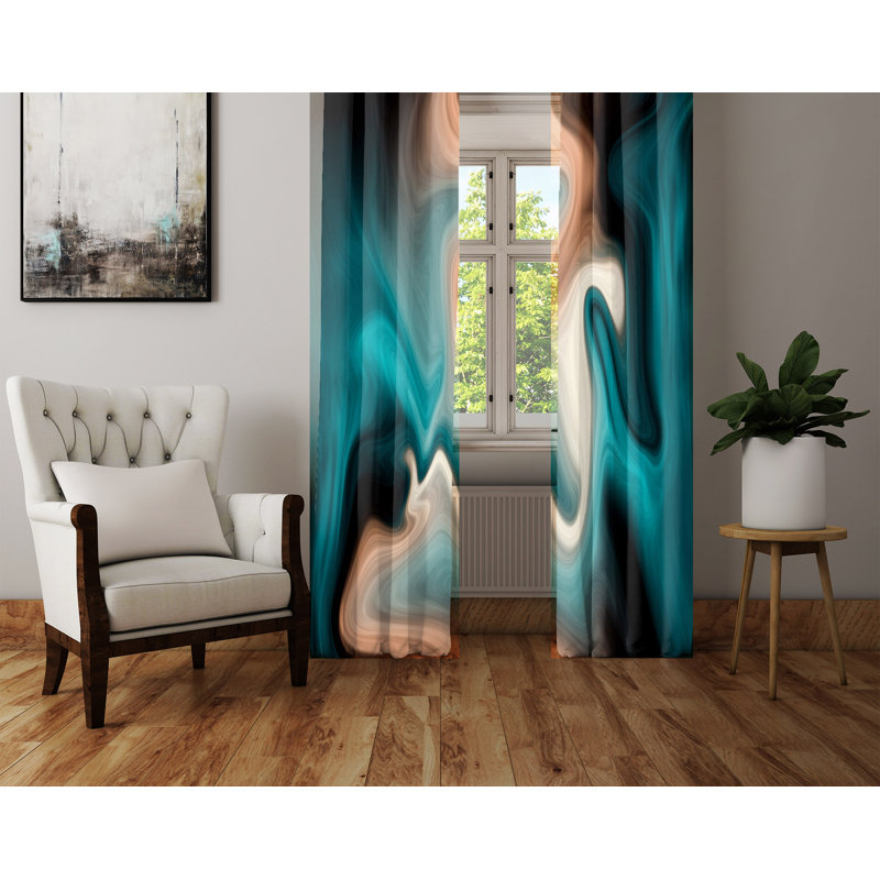 Semi Sheer Curtain Panel Pair, 40" W x 52" L, Blue/Brown/Black