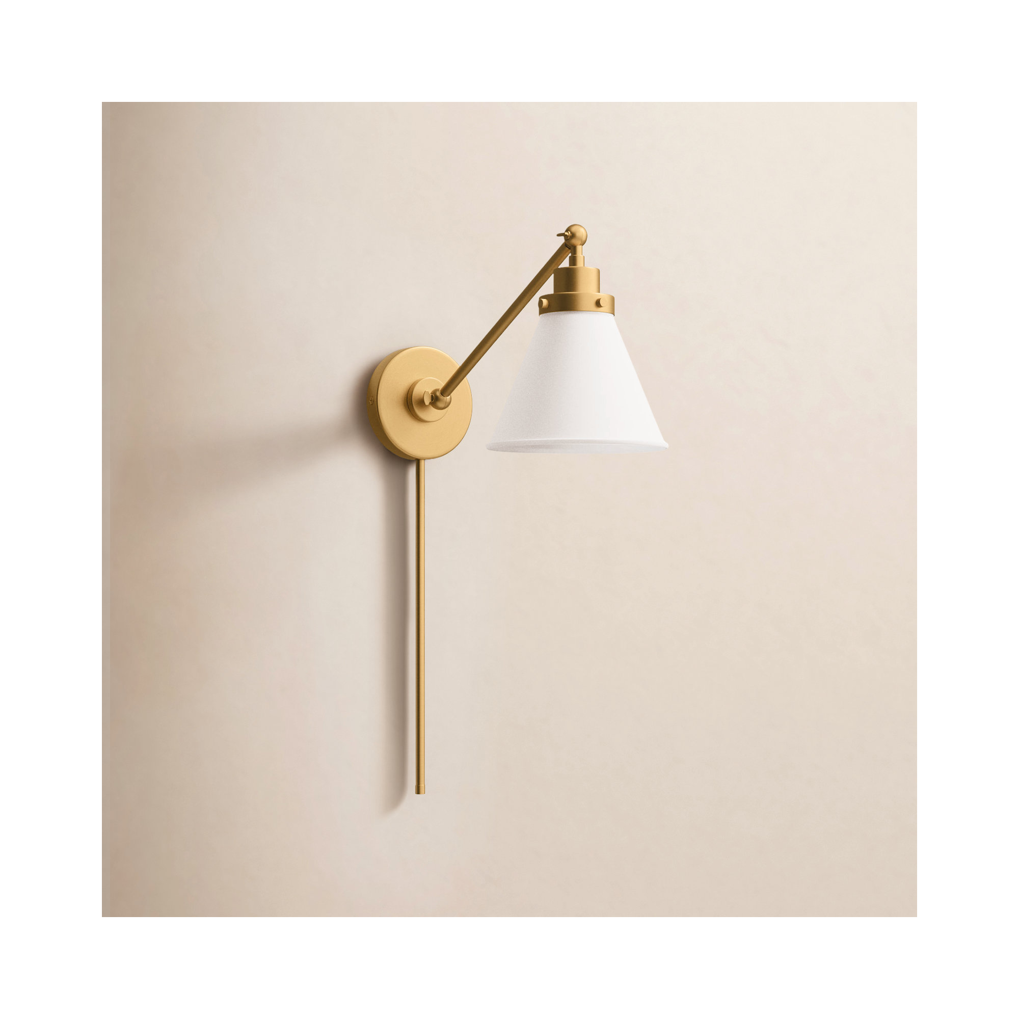 Single Light Steel Dimmable Swing Arm Sconce, Gold, White