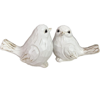 Set Of 2 White Bird Decor For Home Decor, Farmhouse Bird Decor Bird Statue Sculpture - Decorative Carved Rustic Distressed Animal Bird Decor Ornaments - Collectible Bird Figurine | Spring