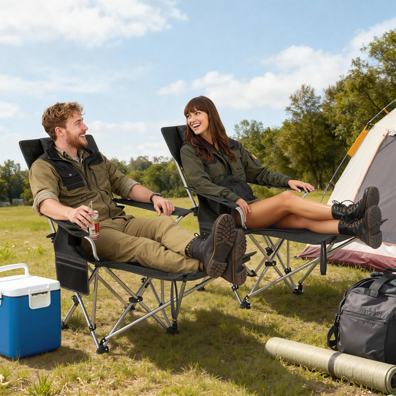 Ensemble de 2 chaises de camping inclinables, chaise de camping pliante, noir