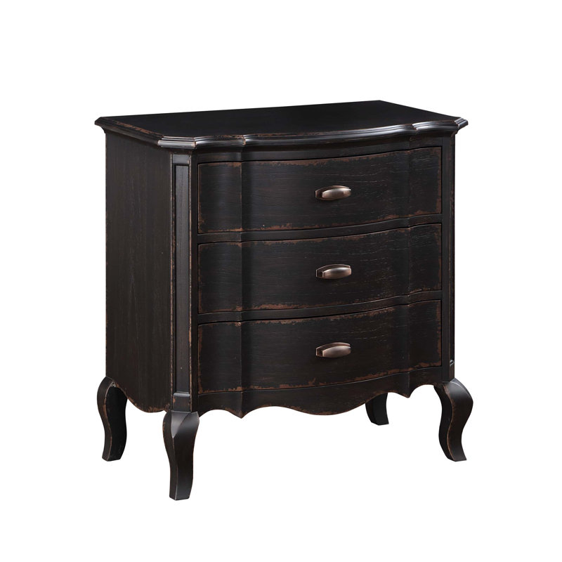 Table de chevet 3 tiroirs, Noir antique