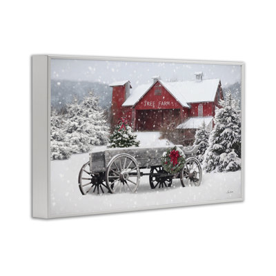 Winter Wagon & Barn, art de la giclée encadrée par Lori Deiter