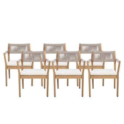 Cieanna Mid-Century Coastal Acacia Wood Outdoor Dining Chair With Rope Back And Cushion by Bay Isle Home