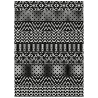 5' X 8' Black And Ivory Chevron Washable Indoor Outdoor Area Rug