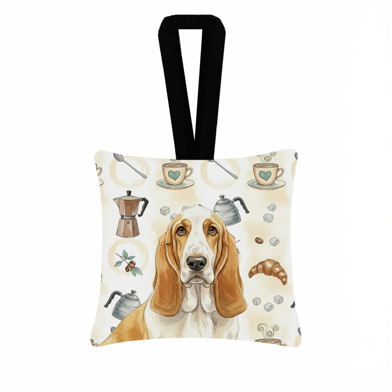 Ornement suspendu en tissu citron et blanc Basset Hound Coffee Bar 3,5 x 3,5, Basset hound citron et blanc