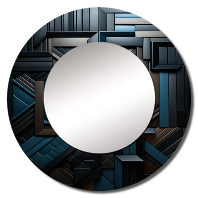 Onyx Opulence Vector - Abstract Shapes Large Mirror, Modern Round Unique Wall Mirror Decor, Printed Metal Art