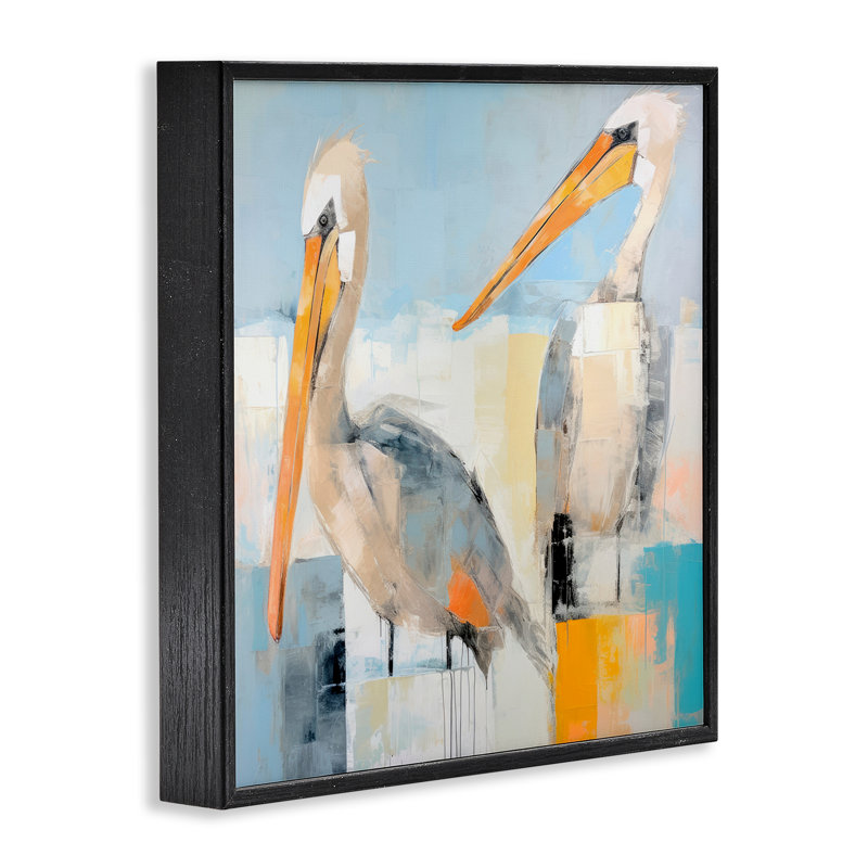 Pélicans à motif abstrait, estampe numérique par Irena Orlov, Giclée encadrée noir minuit, H 17 po x l 17 po
