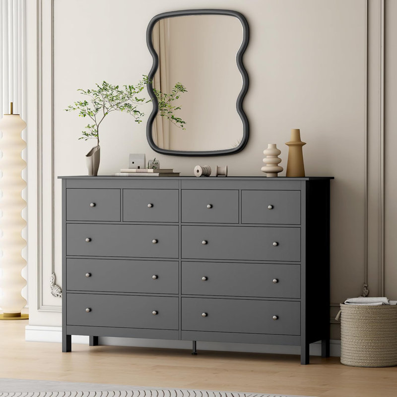 55" Modern White Dressers& Chests of Drawers, 10 Drawer Wide Dresser for Bedroom, Living Room