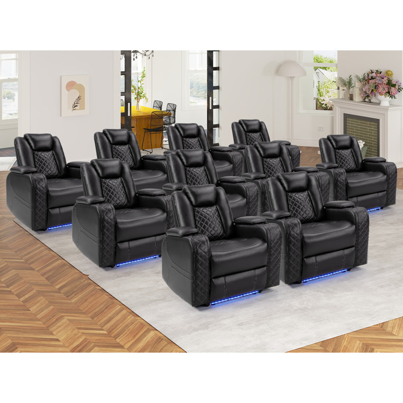 36.2" Wide Modern Upholstered Padded Arm Power Controlled Recliner Home Theatre Seating With Storage (Set of 10)