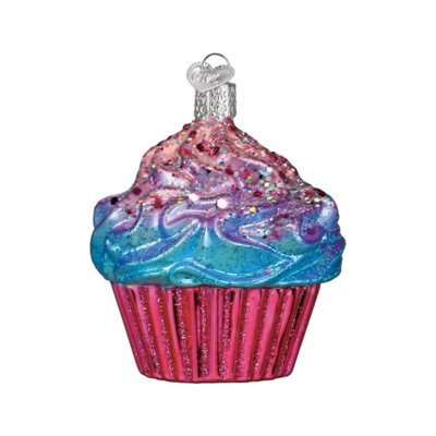Blown Glass Tree Ornament, Shimmering Pink Cupcake