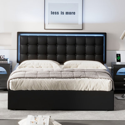 Queen Tufted Upholstered Platform Bed with Hydraulic Storage System and LED Lights -  Ivy Bronx, 855460023FFC4CA39AD7F3A7DAF74A14