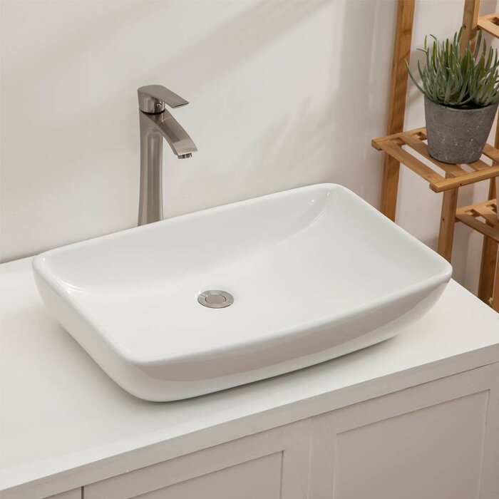 Cheetah Sourcing 15'' White Ceramic Rectangular Vessel Bathroom Sink ...