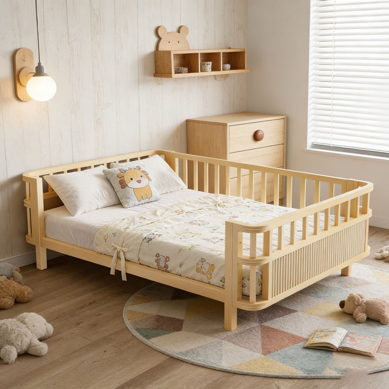lit plateforme en bois, Lit double, Naturel