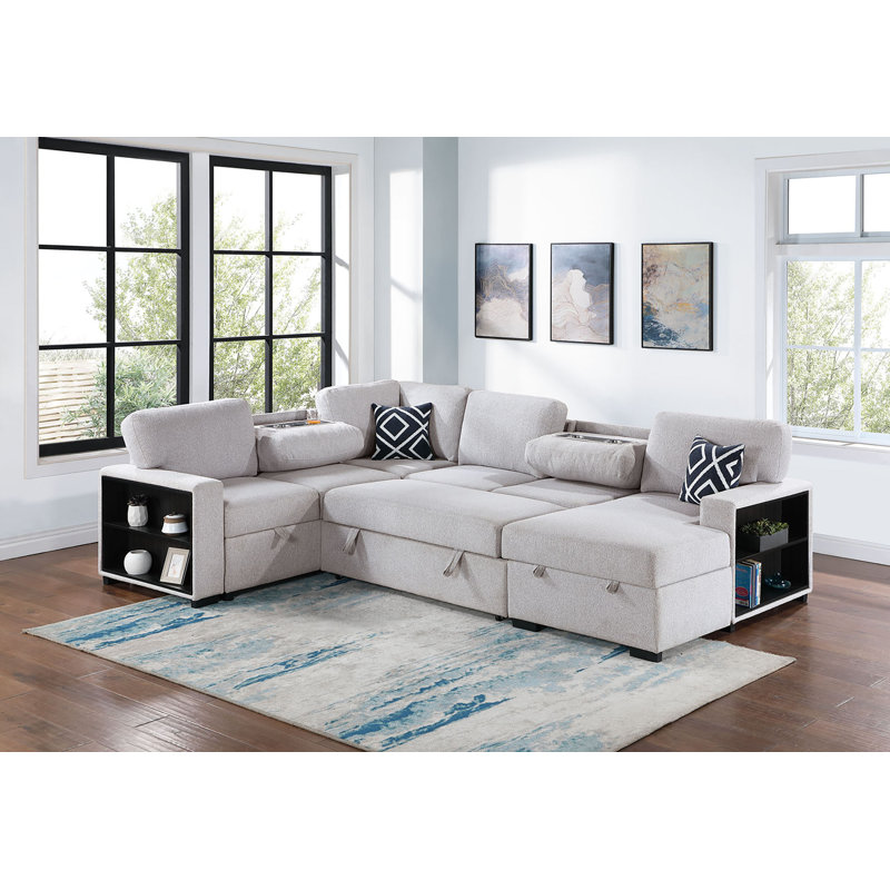4-Piece Convertible Sectional, Cream Boucle