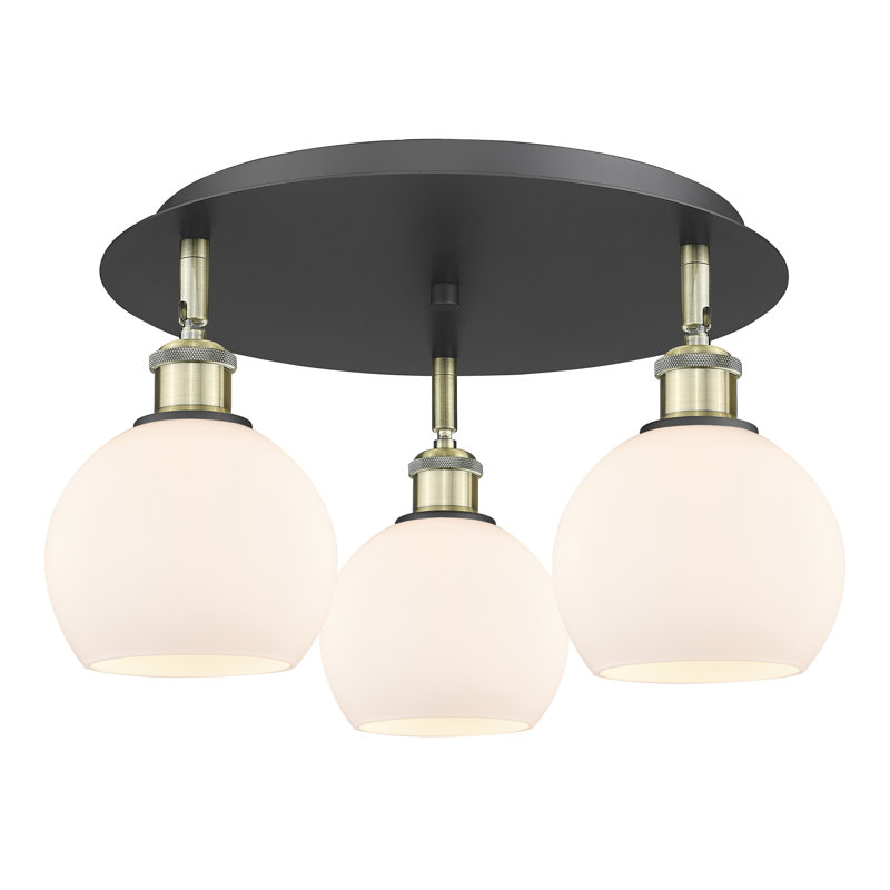 Plafonnier semi-encastré Ellington, Blanc mat, Laiton antique noir