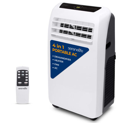 Serenelife Portable Air Conditioner + Heat 12,000 BTU With Built-In Dehumidifier - Portable AC Unit For Rooms Up To 550 Sq Ft - Remote Control, Window Mount Exhaust Kit