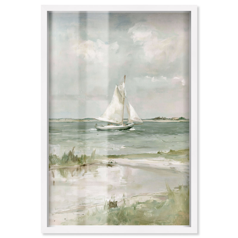 «Pale Sails II» par Auralane, H 25 po x l 17 po, Cadre blanc