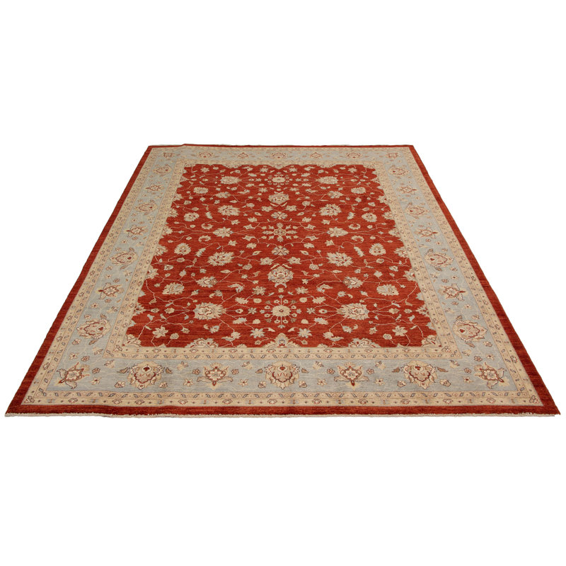 Tapis en laine rouge/ivoire 9 pi 3 po x 12 pi 1 po one-of-kind à la main-noué la 2010 ushak Sareen