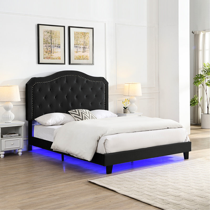 Lit tapissier à boutons Modern, Black