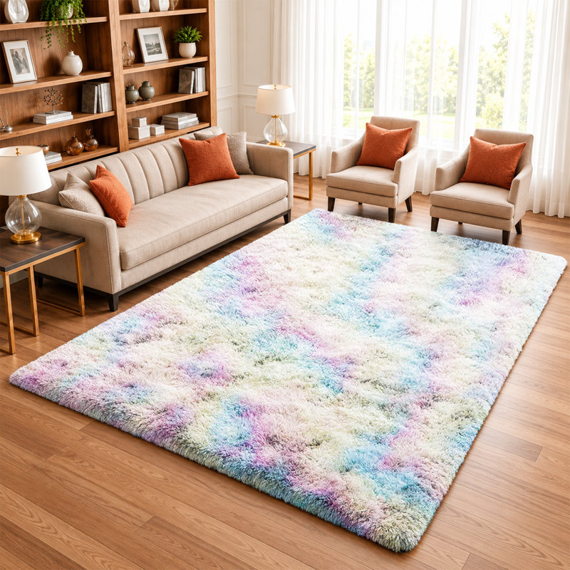 Machine Tufted High Pile Shag Area Rug(Ultra Soft & Fluffy), Rainbow, Rectangle 200 x 290 cm