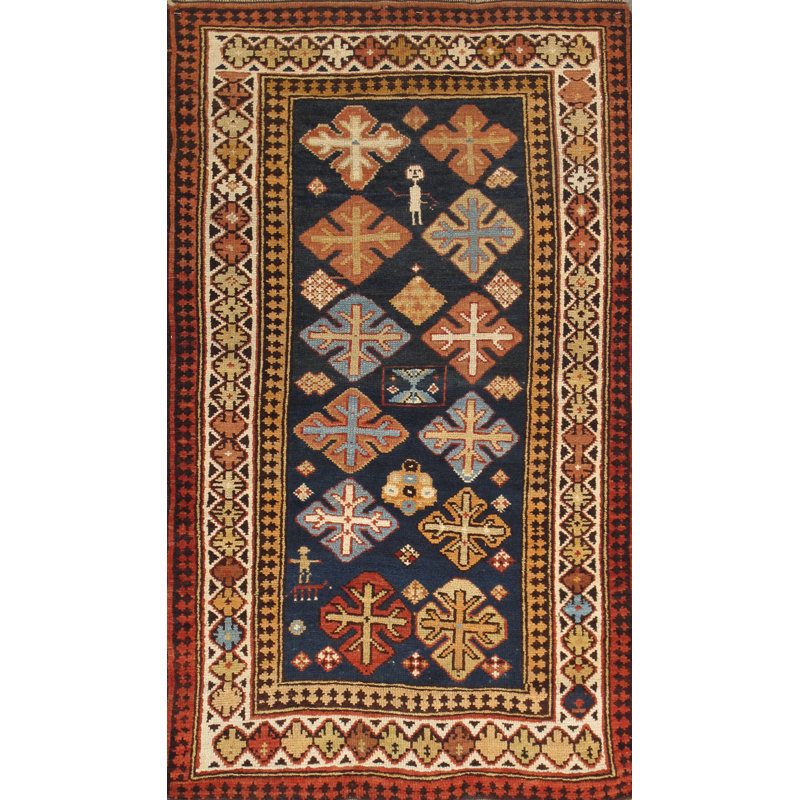 Tapis brun/noir en laine noué la à la main antique Kazak