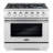 Cosmo 4 Piece Kitchen Appliance Package with French Door Refrigerator 36'' Gas Freestanding Built-In Island Range Hood