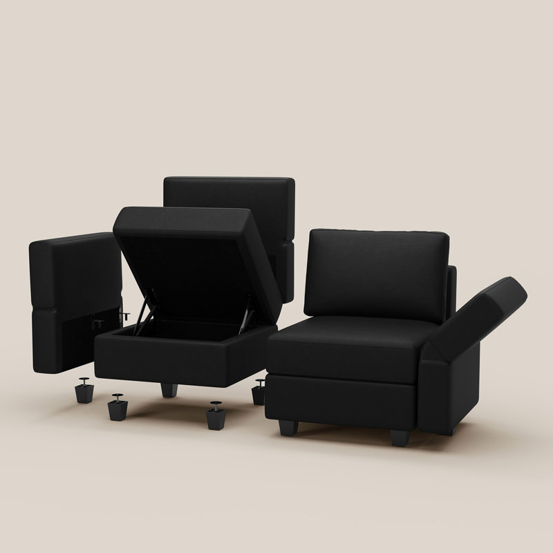 Canapé modulaire en faux cuir Colusa, Noir