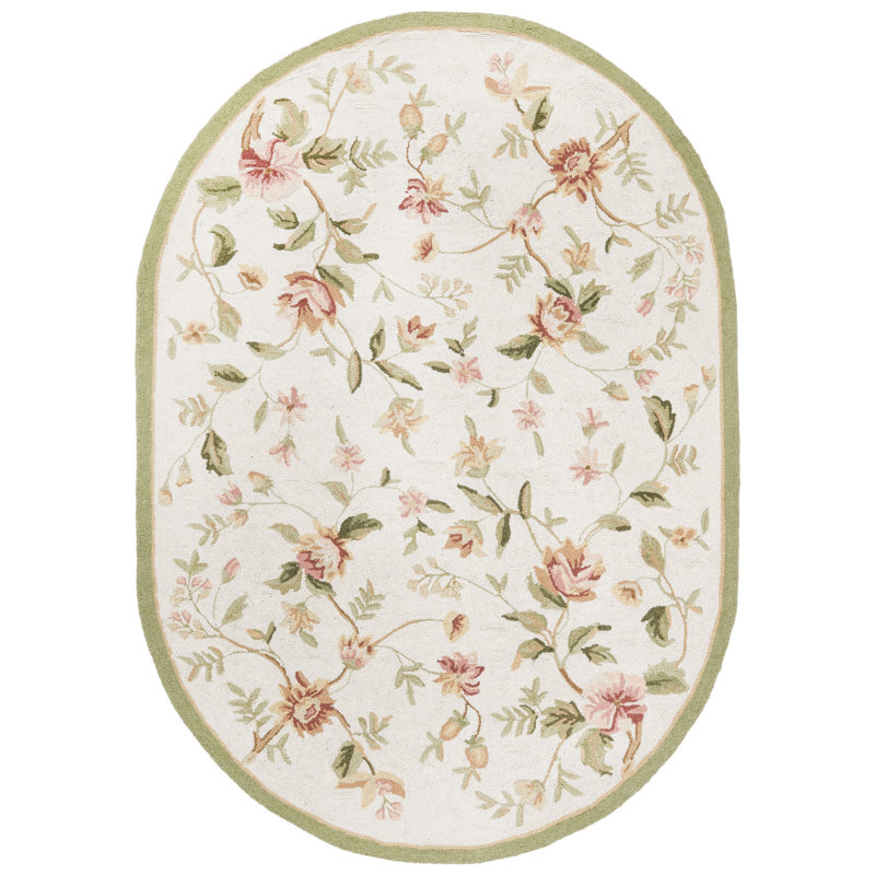 Kinchen Hand Hooked Wool Floral Rug, Oval 4'6" x 6'6" 